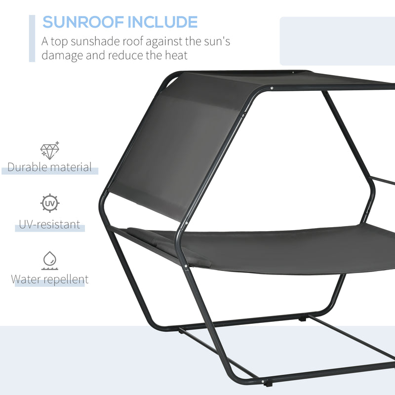 Lettino Prendisole 2 Posti da Giardino 210x140x177 cm con Tetto Parasole in Acciaio Grigio