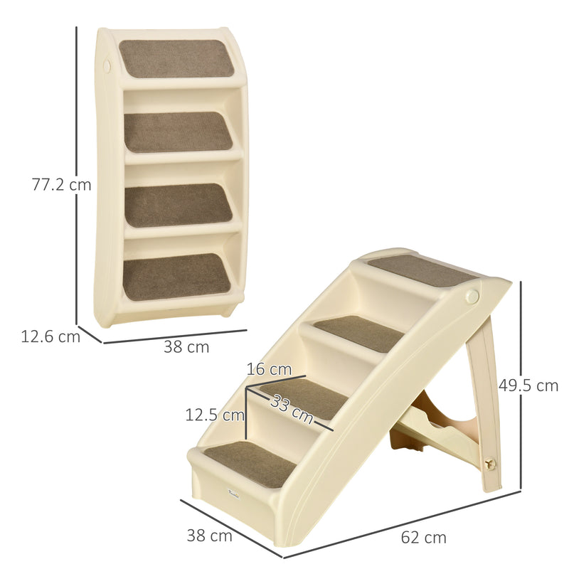 Scaletta per Cani e Gatti Pieghevole 4 Gradini Antiscivolo 62x38x49,5 cm in PP Beige