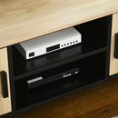 Mobile TV max 60” 120x40x42 cm con 2 Armadietti e Ripiani in Truciolare e Rattan Naturale e Nero