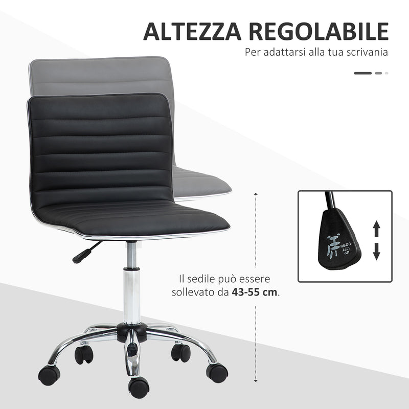 Sedia Poltrona Operativa da Ufficio Ergonomica con Altezza Regolabile in Pelle PU Nera  