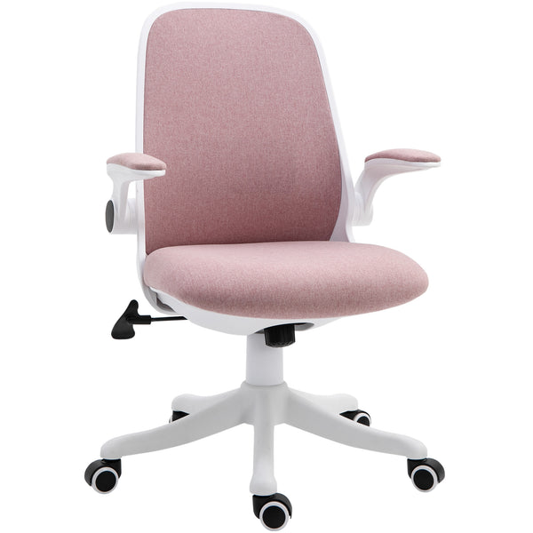 online Sedia da Ufficio Ergonomica Altezza Regolabile 62,5x60x94-104 cm in Tessuto Effetto Lino Bianco e Rosa