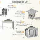 Gazebo da Giardino 330x330x280 cm Altezza Regolabile con Zanzariere in Metallo e Tessuto Oxford Grigio Scuro  