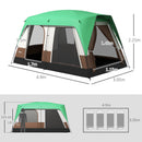 Tenda da Campeggio 4 Posti a Tunnel Impermeabile con Finestre a Rete 490x305x225 cm in Poliestere Verde