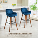 Set 2 Sgabelli da Bar con Schienale in Velluto Blu Scuro  
