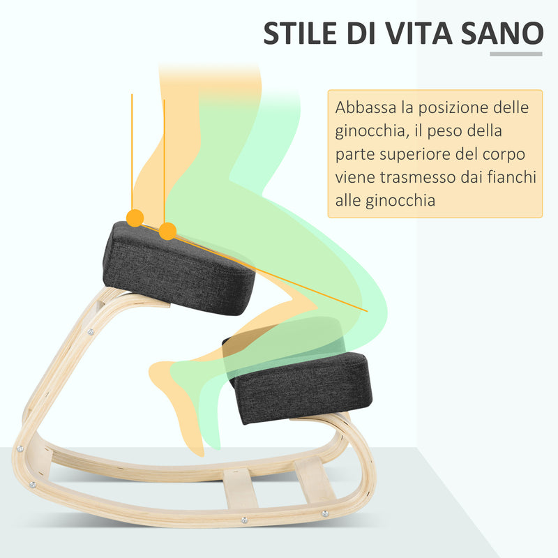 Sedia Ergonomica con Inginocchiatoio 51x69x58 cm in Betulla e Poliestere Nero  