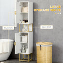 Mobile Colonna Bagno 30x30x170,7 cm in MDF e Acciaio Bianco e Oro