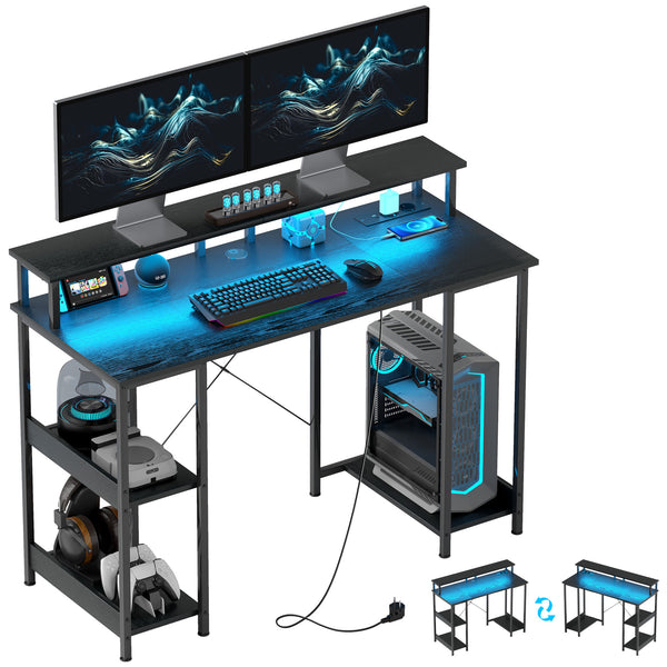 sconto Scrivania per PC 120x 50x89,5 cm Reversibile con Prese Elettriche Luci e Supporto Monitor Nero