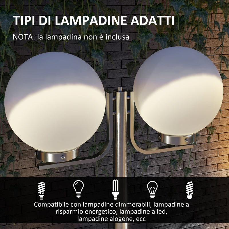 Lampione da Giardino con Paralumi a forma Sferica 63x25x210 cm in Acciaio Inox e Acrilico Argento