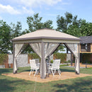 Gazebo Pieghevole da Giardino 3,3x3,3x2,88m con Zanzariera in Acciaio e Tessuto Oxford Beige