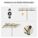 Ombrellone Doppio 150x295x170-214 cm Inclinabile e Regolabile in Poliestere e Metallo Crema  