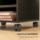Mobile Porta Stampante a 2 Ripiani in Legno con Ruote per Ufficio e Studio 47x40x22,5 cm in Truciolato Nero
