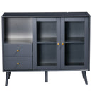 Armadietto 95,5x40x78 cm 2 Ante in Vetro 2 Cassetti e Piano d'Appoggio Grigio