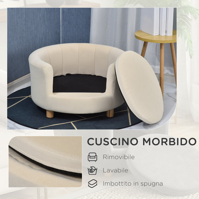 Cuccia Divano per Cani e Gatti 65x64x37cm Cuscino Rimovibile Crema 