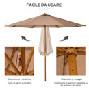 Ombrellone da Giardino Ø300x250H cm Palo in Legno e 8 Stecche Cachi  