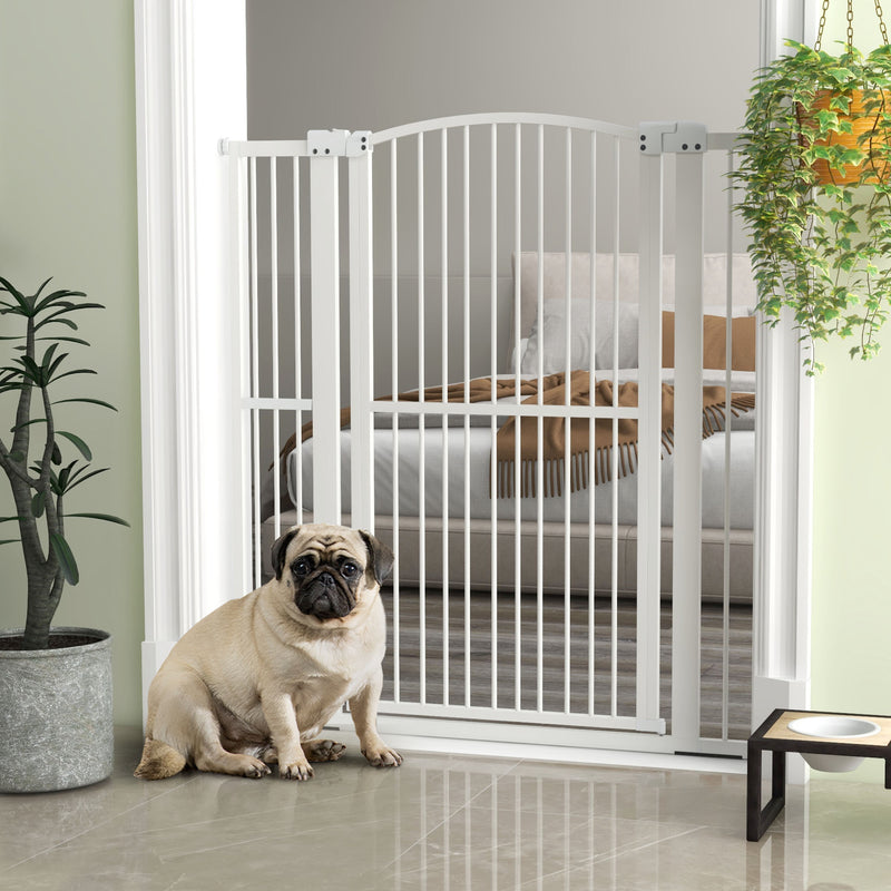 Cancellino per Cani Regolabile con 2 Estensioni 77-105x120 cm in Acciaio e Doppio Blocco Bianco