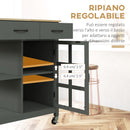 Carrello da Cucina 88,5x46x91,5 cm in Legno MDF e Vetro Grigio