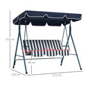 Dondolo da Giardino 3 Posti 172x110x153 cm con Tetto Parasole in Acciaio e Poliestere Bianco e Blu  