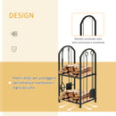 Portalegna per Camino Legnaia a 2 ripiani in Metallo 41,5x32,5x74,5 cm Max 60Kg con attrezzi Nero