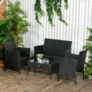 Set Salotto da Giardino Divano 2 Poltrone e Tavolino in Rattan PE Nero