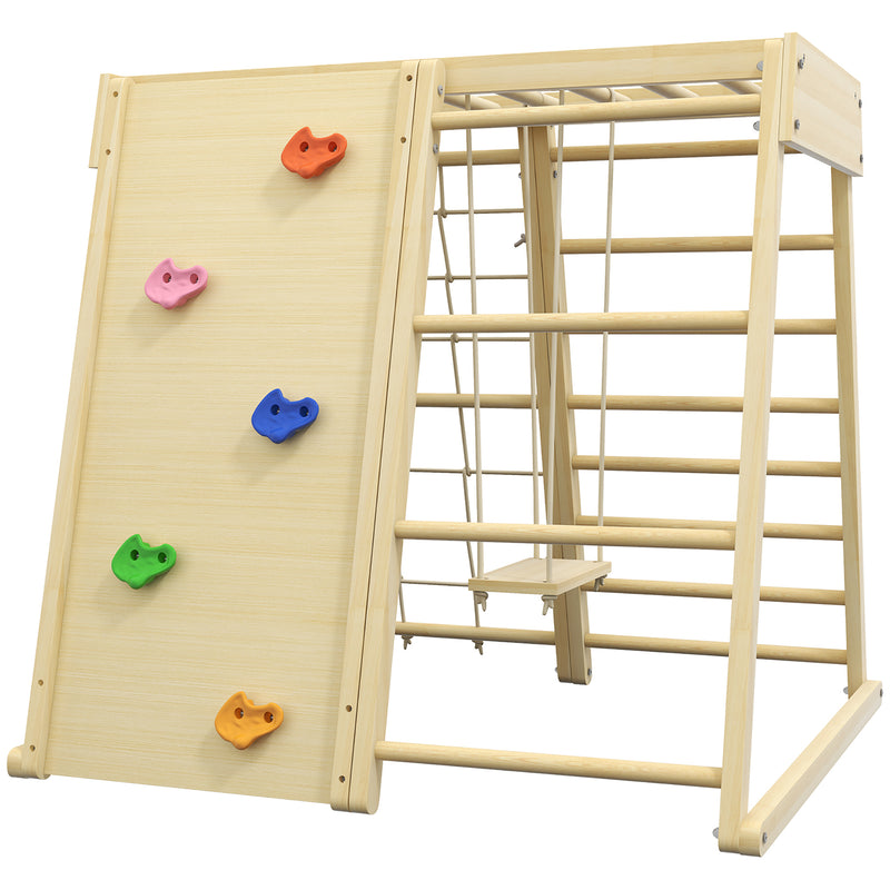 Palestrina per Bambini 3-5 Anni 120x105x120 cm con Parete da Arrampicata 3 Scale e Altalena