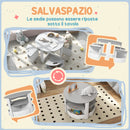 Set Tavolo con 4 Sgabelli Salvaspazio con Vano Contenitore in Legno Grigio 