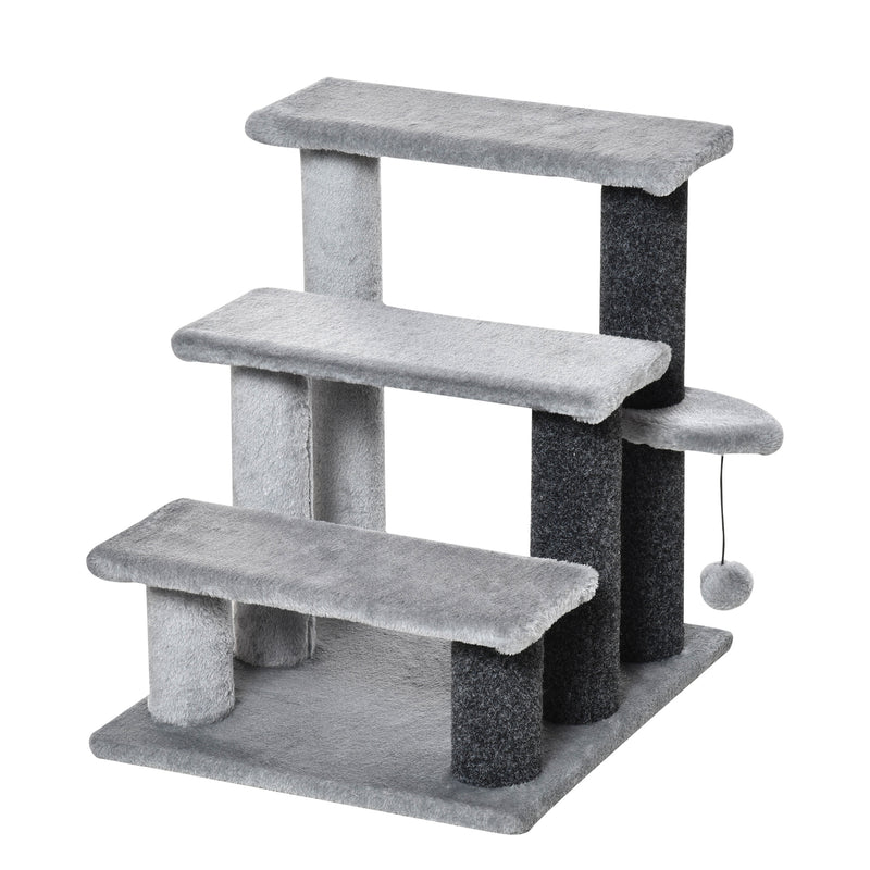 Scaletta per Gatti a 3 Gradini 45x40x48 cm in Flanella Grigio  