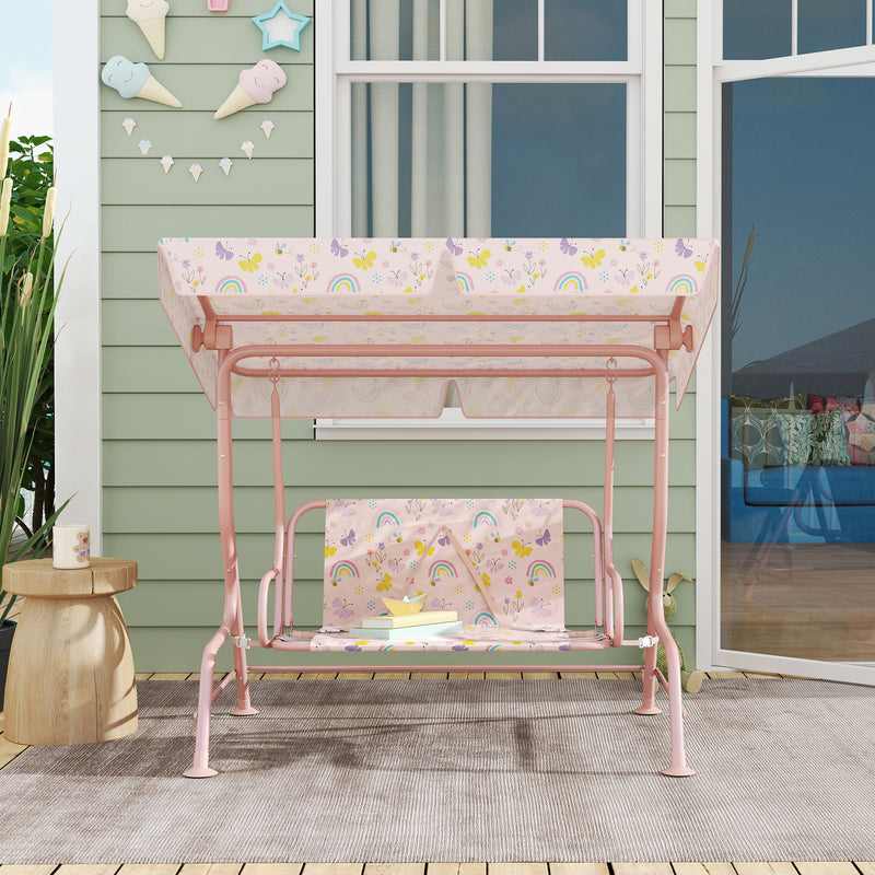 Dondolo per Bambini da Giardino a 2 Posti 112x75x120 cm a 2 Posti con Cinture di Sicurezza Rosa   