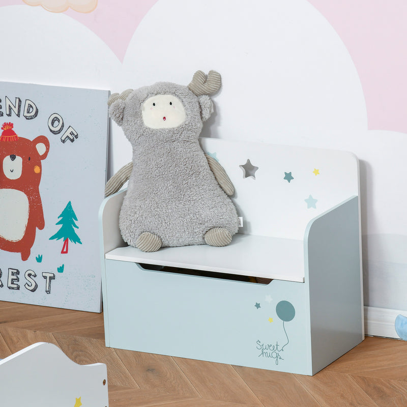 Panca Contenitore Portagiochi con Schienale in Legno 60x30x50 cm Azzurro  