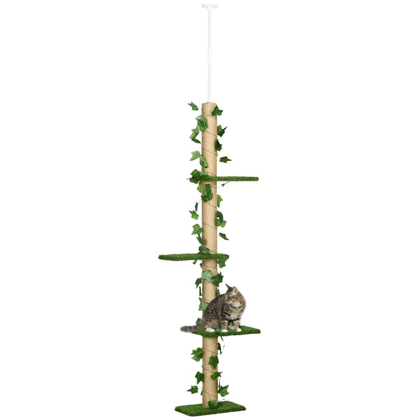 sconto Albero Tiragraffi per Gatti Asta Regolabile a Soffitto Alto 202-242 cm Verde