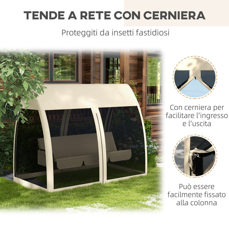 Dondolo da Giardino 2 in 1 Convertibile in Letto 240x140x197 cm con Zanzariera Caffè   