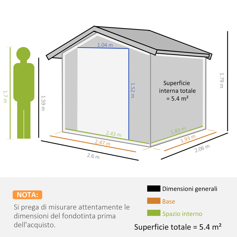 Casetta Box da Giardino 260x206x179 cm in Acciaio Verde