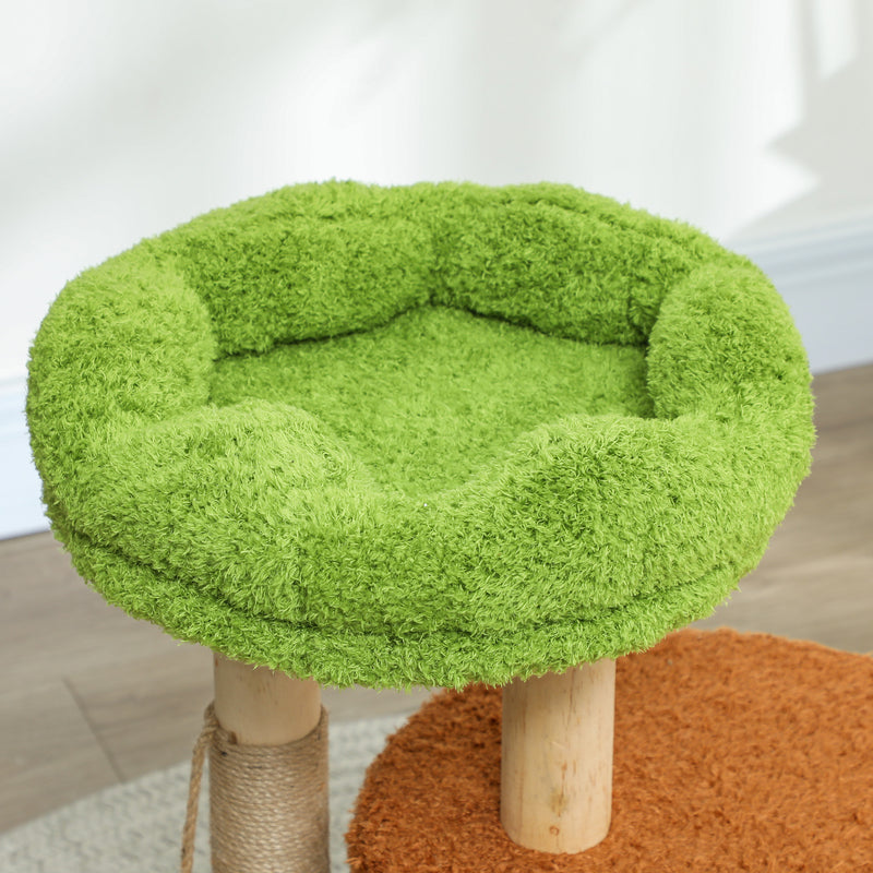 Albero Tiragraffi per Gatti con Casetta Lettino e Gioco 44x33x61 cm in Legno e Peluche Verde 