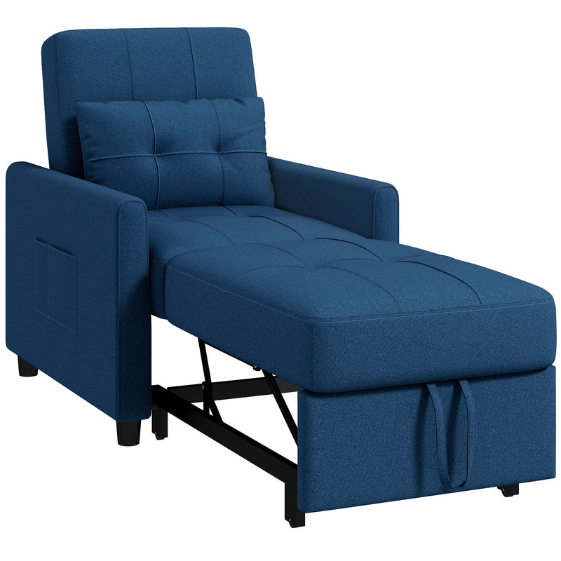 Poltrona Letto Reclinabile su 3 Livelli con Cuscino Extra 69x82x85 cm Blu  