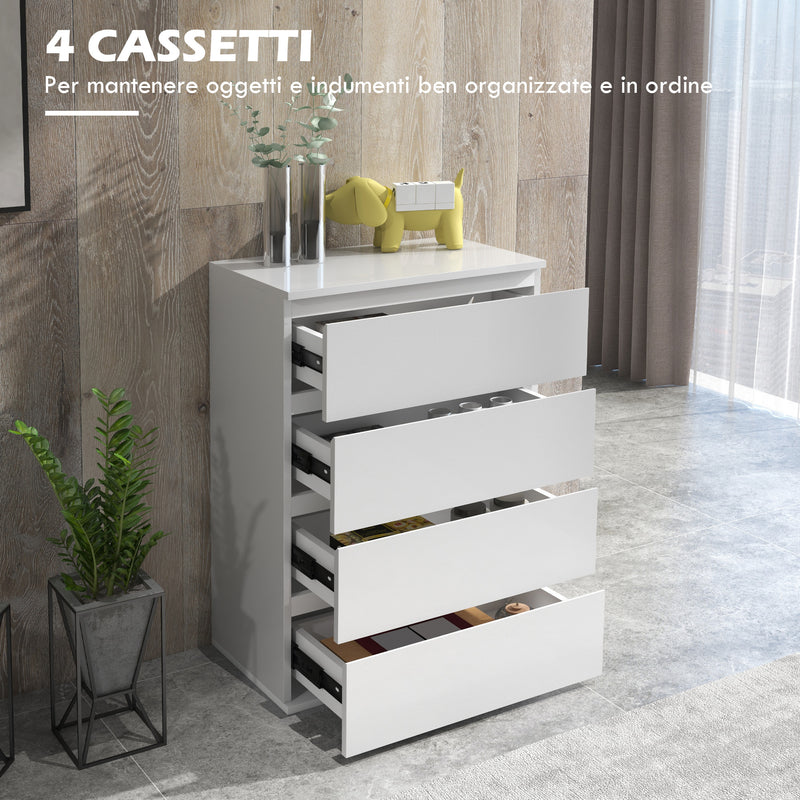 Cassettiera 4 Cassetti 55x33x80 cm Design Moderno in Legno Bianco 