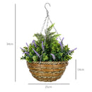 Set 2 Piante Artificiali di Lavanda Ø25x34 cm con Vaso e Gancio in PE e Vimini Verde e Viola 