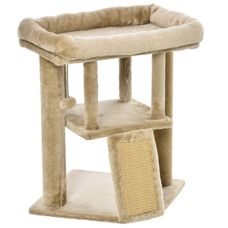 Albero Tiragraffi per Gatti con Casetta e Lettino 40x40x57 cm in Peluche e Juta Marrone