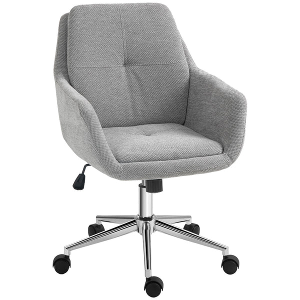 acquista Sedia da Ufficio Girevole ad Altezza Regolabile 55x66x86-96 cm in Tessuto Effetto Lino e Acciaio Grigio Chiaro
