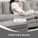 Divano 3 Posti Angolare con Chaise Longue e Pouf Contenitore Rivestimento in Ciniglia Grigio   