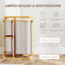 Cesto Portabiancheria con 3 Scomparti Estraibili in Tessuto color Crema e Struttura in Bambù 50x32x69,7 cm   