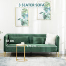 Divano 3 Posti 195x88x76 cm in Acciaio e Tessuto Vellutato Verde