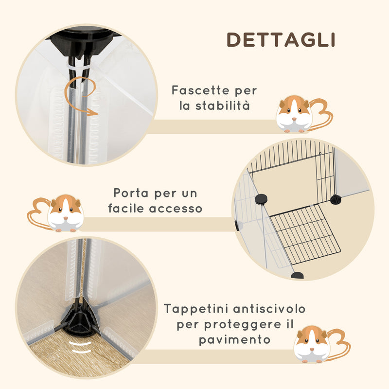 Recinto per Animali Modulabile 175x70x45 cm  con 20 Pannelli e 2 Porte in Acciaio e PP Bianco e Nero  