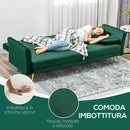 Divano Letto Singolo Clic Clac con Schienale Regolabile 215x83x87 cm in Tessuto Effetto Velluto con 2 Cuscini Verde 