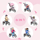 Triciclo per Bambini 1-5 Anni 102x49x102 cm con Maniglione e Tettuccio Regolabile Bianco e Rosa