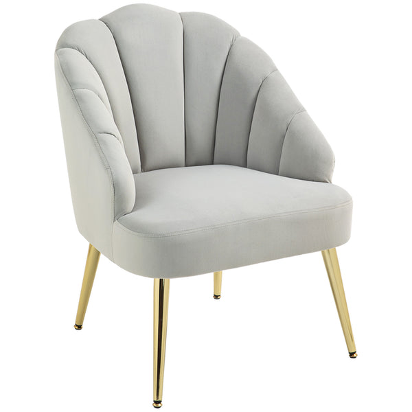 Poltrona da Salotto Imbottita a Conchiglia Stile Art Decò in Velluto Grigio online