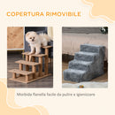 Scaletta per Cani 4 Gradini 60x35x44 cm in Flanella Sfoderabile e Truciolato Grigio chiaro