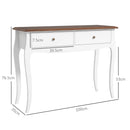 Tavolo Consolle Moderno 100x35x76,5 cm con 2 Cassetti in Legno Bianco e Marrone Scuro   