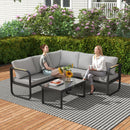 Set  3 Pezzi da Esterno con Divano Angolare 5 Posti Convertibile e Tavolino da Esterno Grigio e Nero   