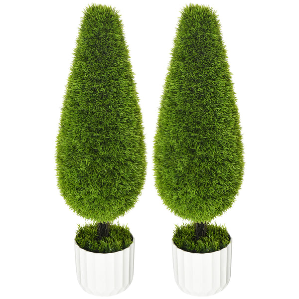 Set 2 Piante Cipresso Artificiali H90 Cm con Vaso Ø12x16 cm Verde e Bianco sconto