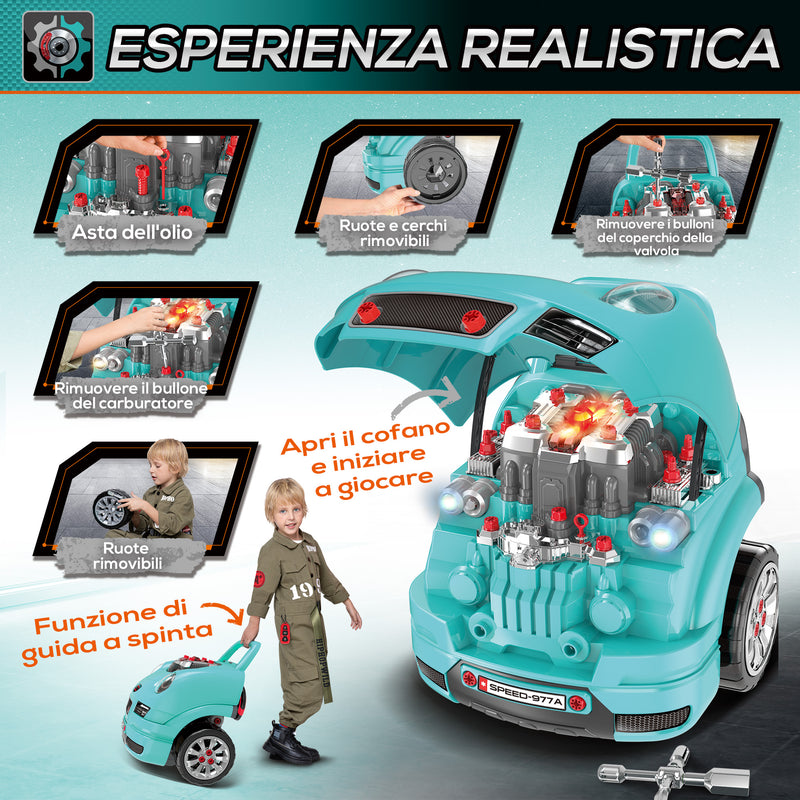 Officina Camion Giocattolo per Bambini 40x39x47 cm con 61 Accessori Nero e Azzurro  