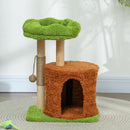 Albero Tiragraffi per Gatti con Casetta Lettino e Gioco 44x33x61 cm in Legno e Peluche Verde 